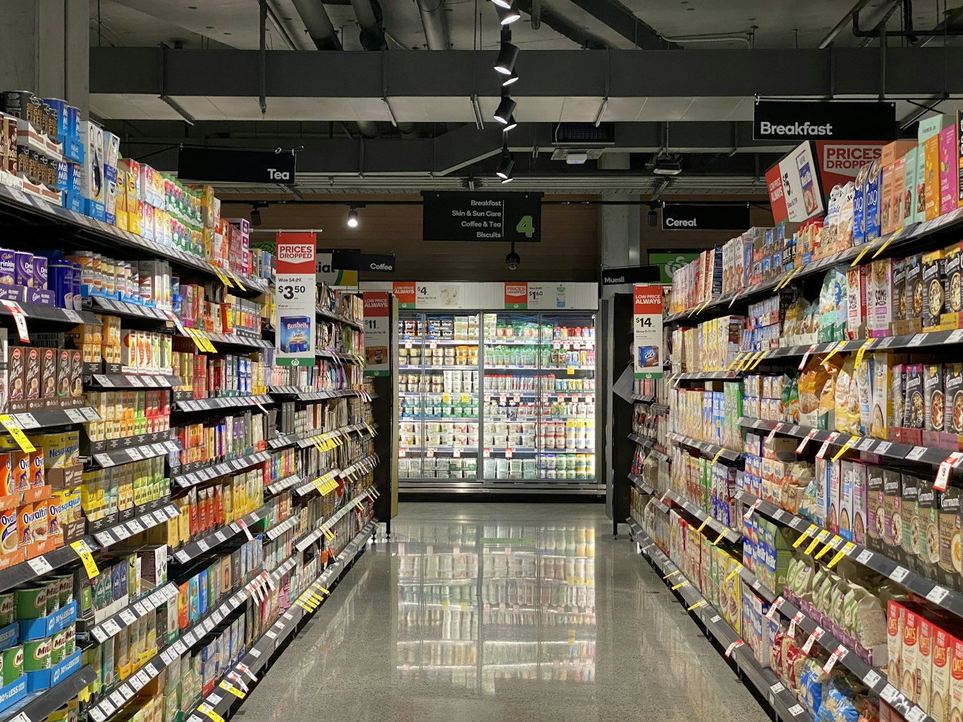 Well-stocked aisles inside the store