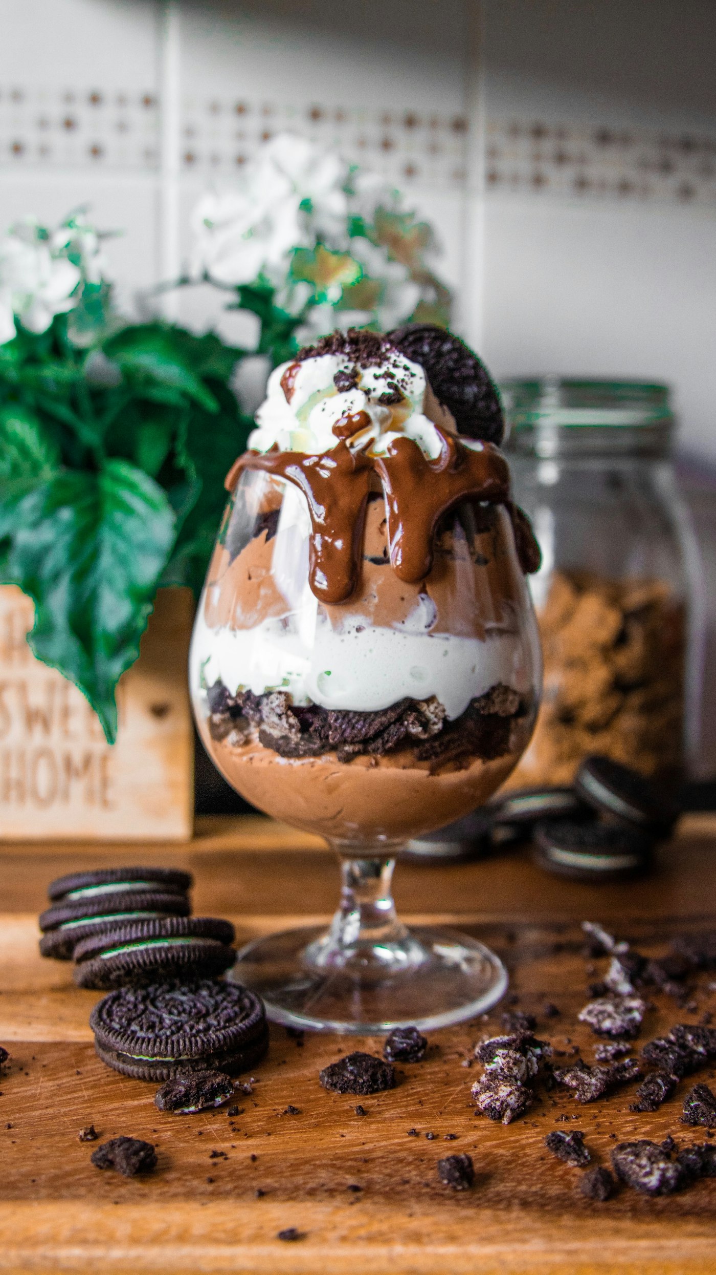 Indulgent chilled dessert with chocolate and cream